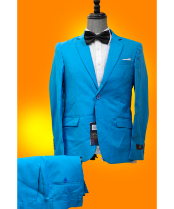Costume Pour Hommes, 2 Pièces Coupe Slim, 2 Boutons-Bleu Électrique