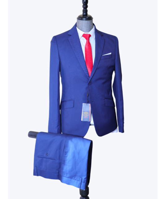 Costume Pour Hommes, 2 Pièces Coupe Slim, 2 Boutons-Bleu