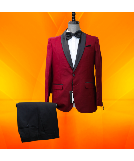 Costume Pour Hommes Bicolore avec col châle noir , 2 Pièces Coupe Slim, 2 Boutons
