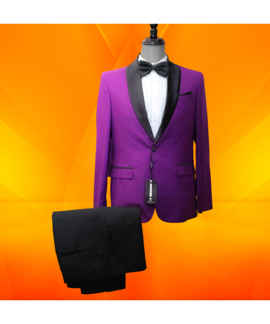 Costume Pour Hommes, 2 Pièces Coupe Slim avec col châle noir, 2 Boutons
