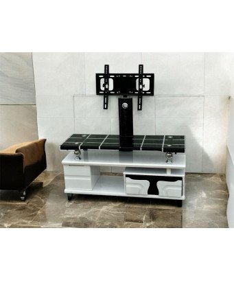 Table TV Vitré-Blanc noir avec support tv
