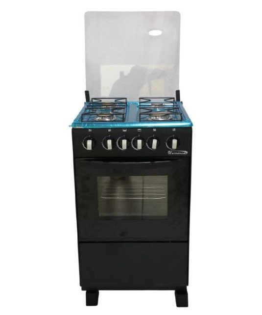 Cuisinière à gaz 4 feux avec four-Noir-plateau inox