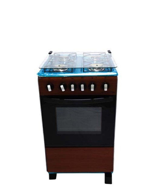 Cuisinière à gaz 4 feux avec four-Marron-Plateau Inox
