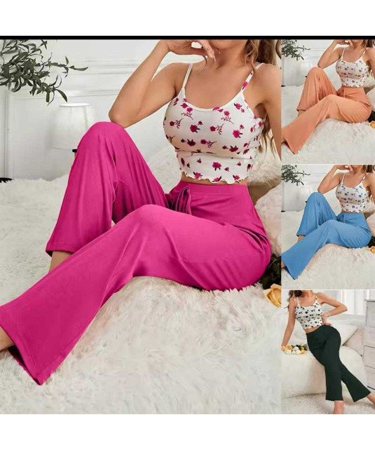 Pyjama Féminin/Pantalon et haut fleuri 2 Ton