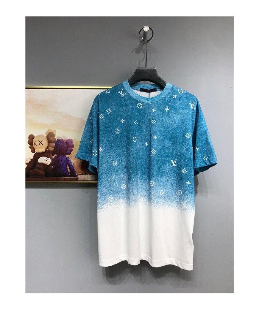 T-Shirt Louis Vuitton Dégradé bleu et blanc avec monogramme LV
