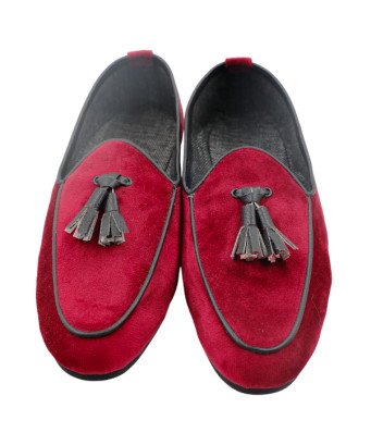 slippers en Velours Lisse / couleur rouge / pompon avec contour