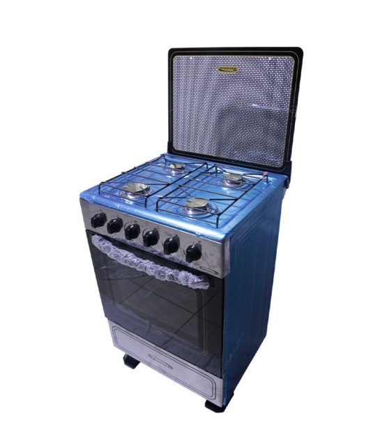 Cuisinière avec Four – 4 Feux + Four à gaz intégré/60*60 /Moyen en inox