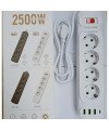Rallonge 2M/Leader multiprises avec 4 prises normal/3 port Usb et 1 Port TipC/2500W