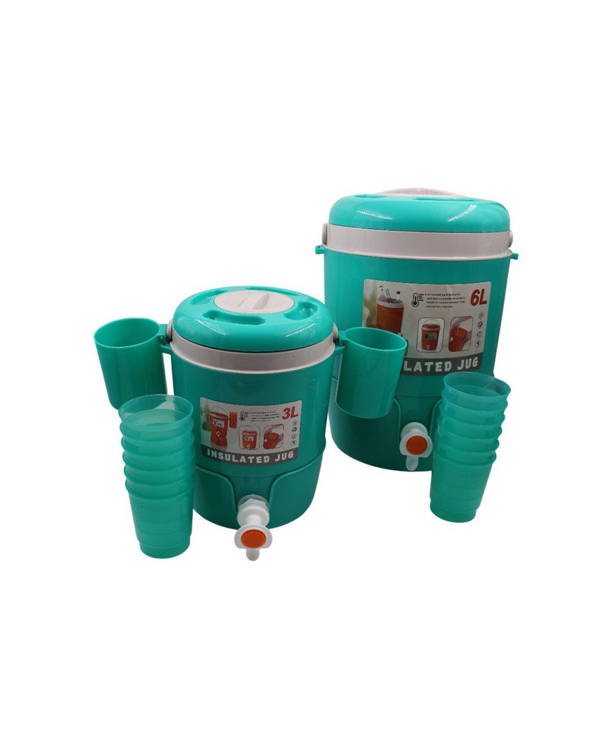 Carafe Isotherme 2 pièces (6L et 3L) + 12 gobelets