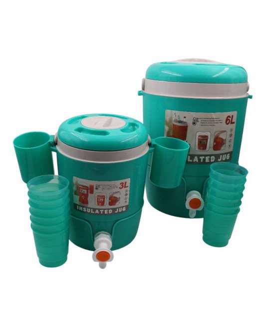 Carafe Isotherme 2 pièces (6L et 3L) + 12 gobelets