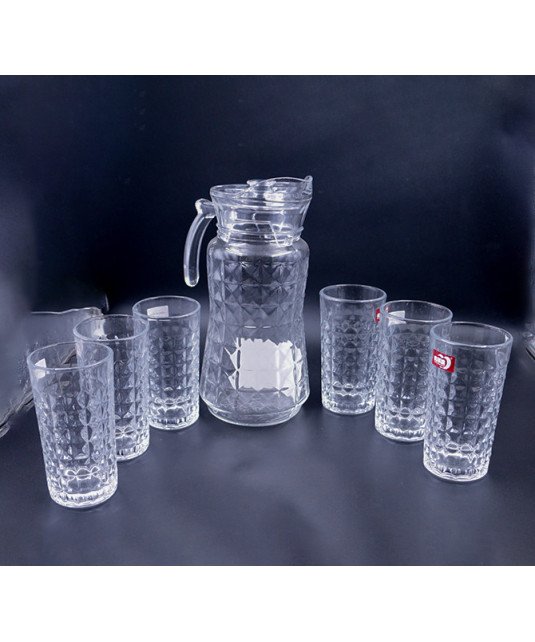 Carafe en verre 7 pièces (carafe en verre, 6 verres à eau)