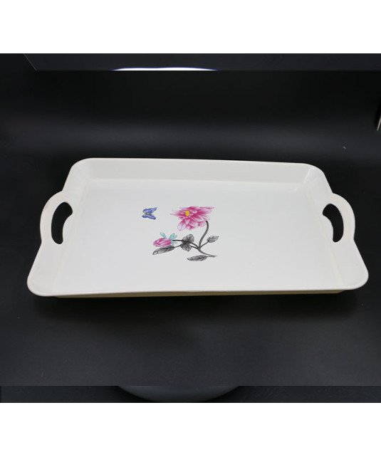 KIT de table carafe, plateau et 4 gobelets en plastique blanc fleuri