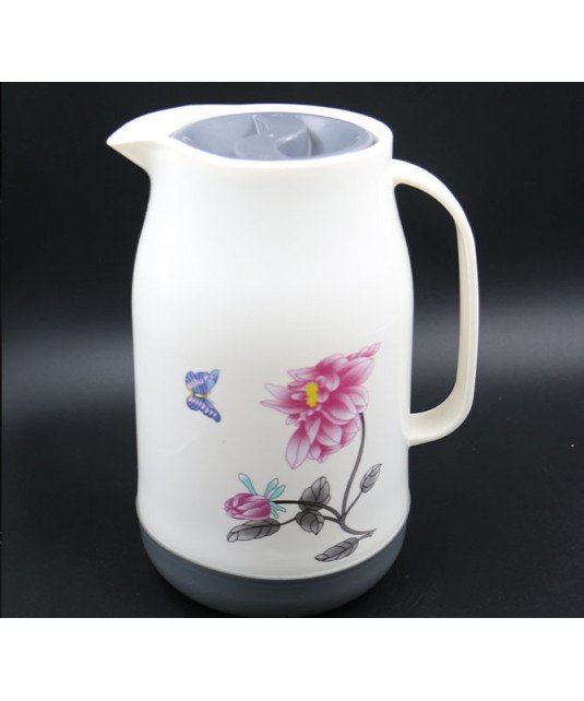 KIT de table carafe, plateau et 4 gobelets en plastique blanc fleuri
