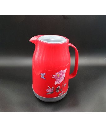 KIT de table carafe, plateau, 4 gobelets en plastique rouge fleuri