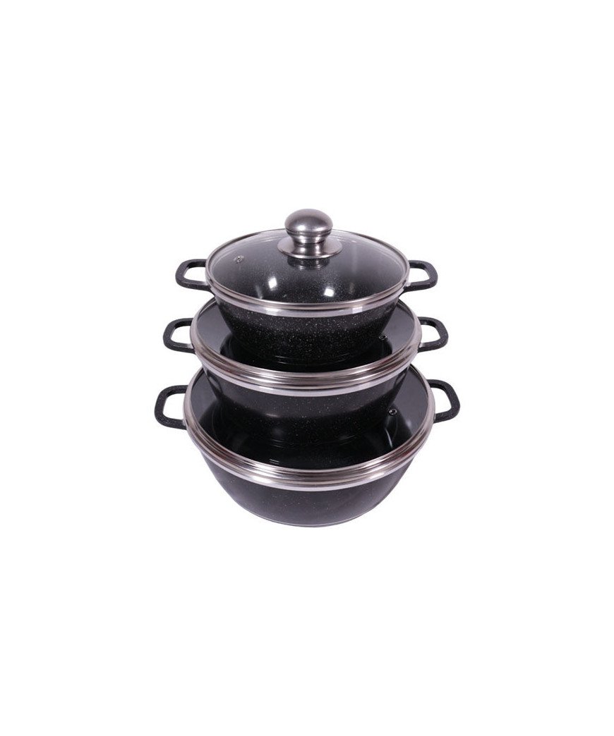 Set de 3 Casserole en granite avec couvercle vitré