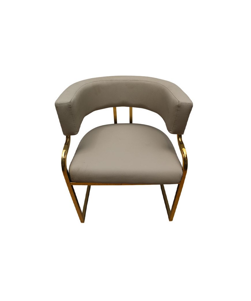 Chaise design avec structure dorée et assise rembourrée.