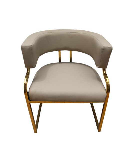 Chaise design avec structure dorée et assise rembourrée.