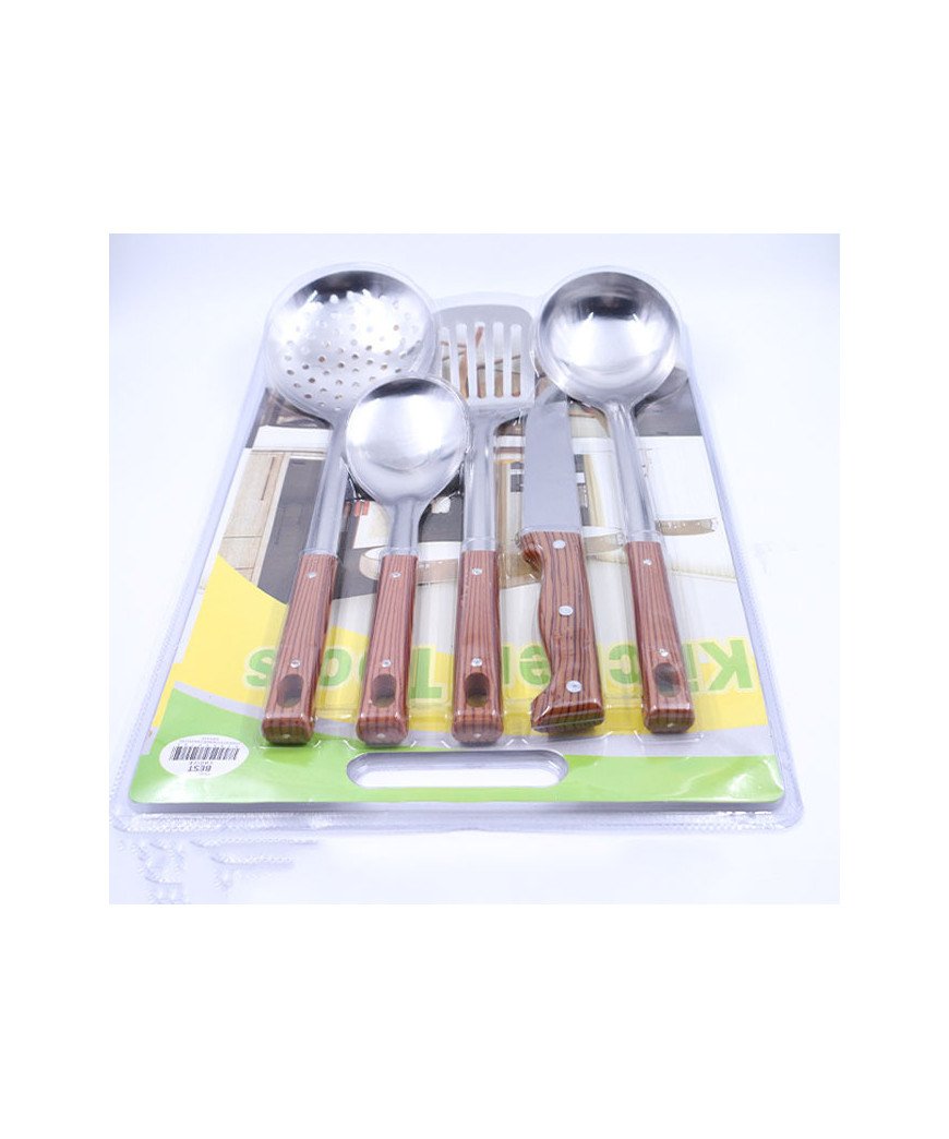 Lot de ustensile de cuisine en inox manche à bois