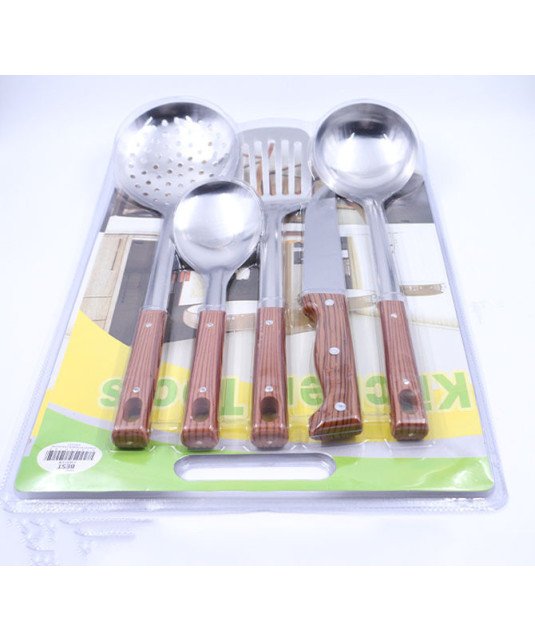 Lot de ustensile de cuisine en inox manche à bois