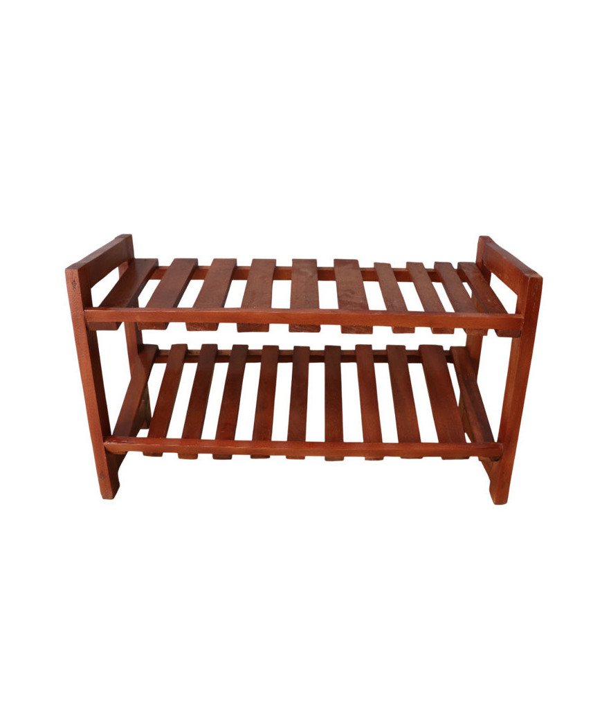Etagere de chaussure 2 niveaux en bois iroko 35*60cm
