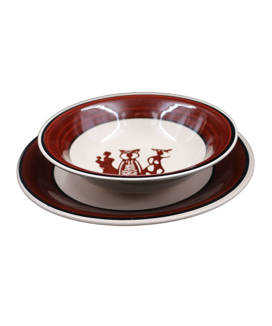 Service de table / assiette bol et tasse marron avec motifs 3en 1