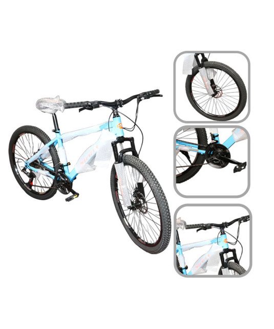 élo 26 pouces Bleu ciel/21 vitesses /cadre robuste en acier au carbone/amortisseur de chocs