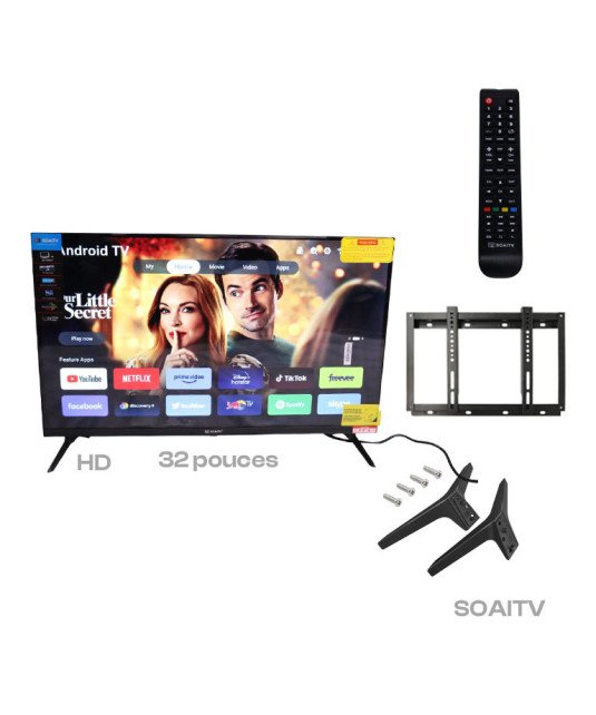 Télévision 32 pouces /Soaitv Android/support mural/télécommandes