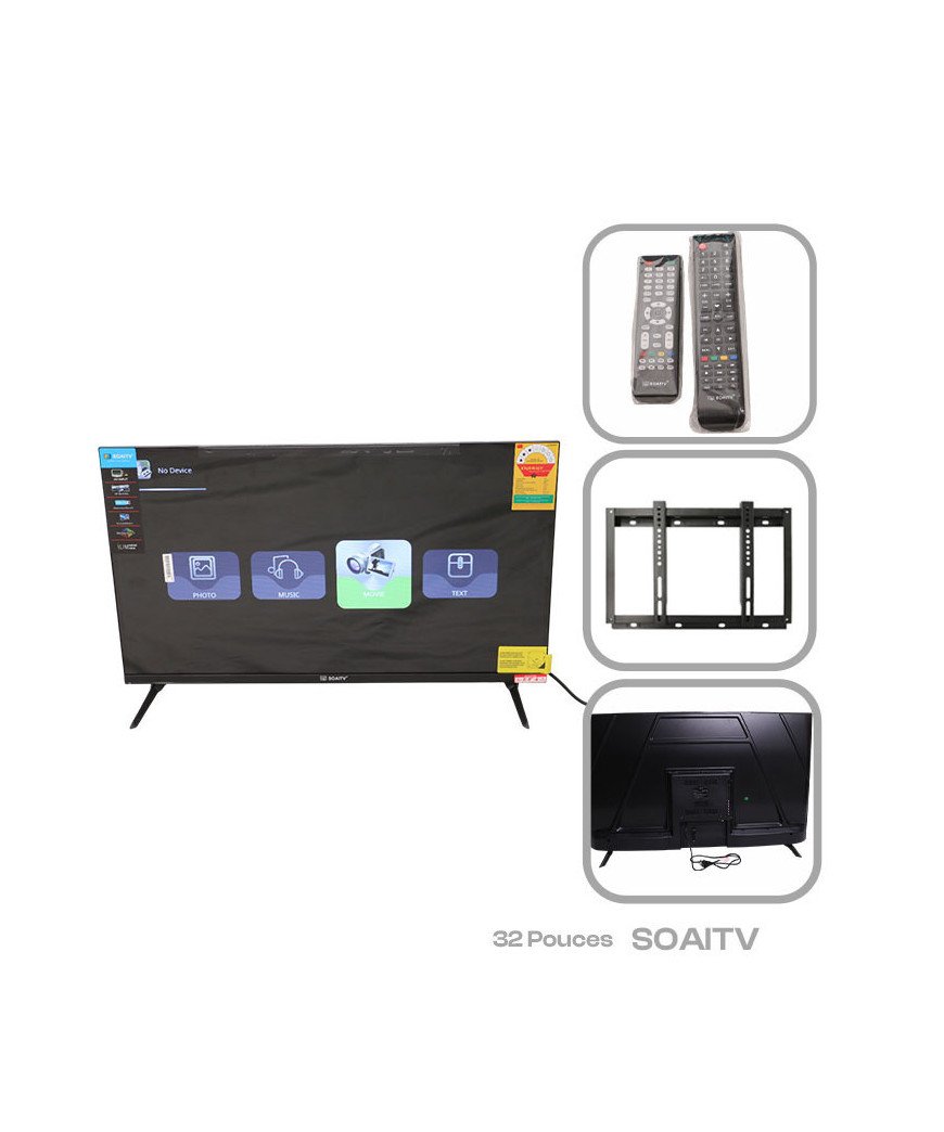 TV 32 pouces /Soaitv / 2 télécommande simple/support mural