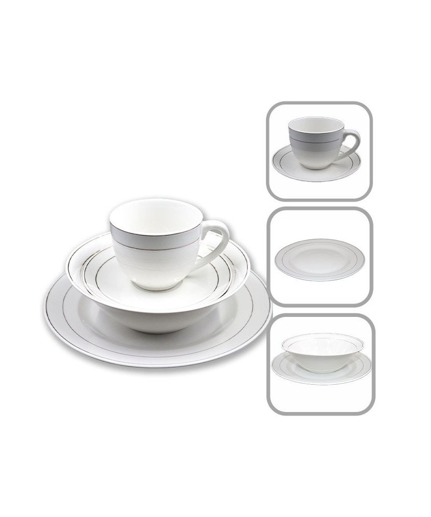 Service de table /Assiette/bol/tasse et sous tasse 4 en 1 blanc