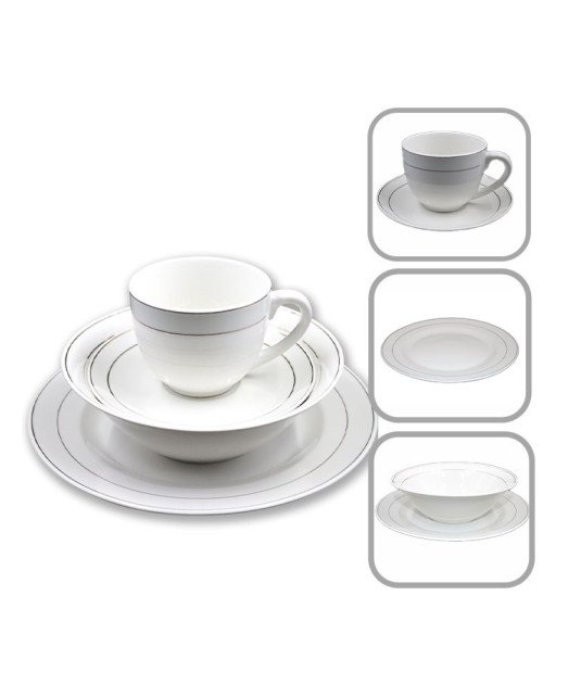 Service de table /Assiette/bol/tasse et sous tasse 4 en 1 blanc