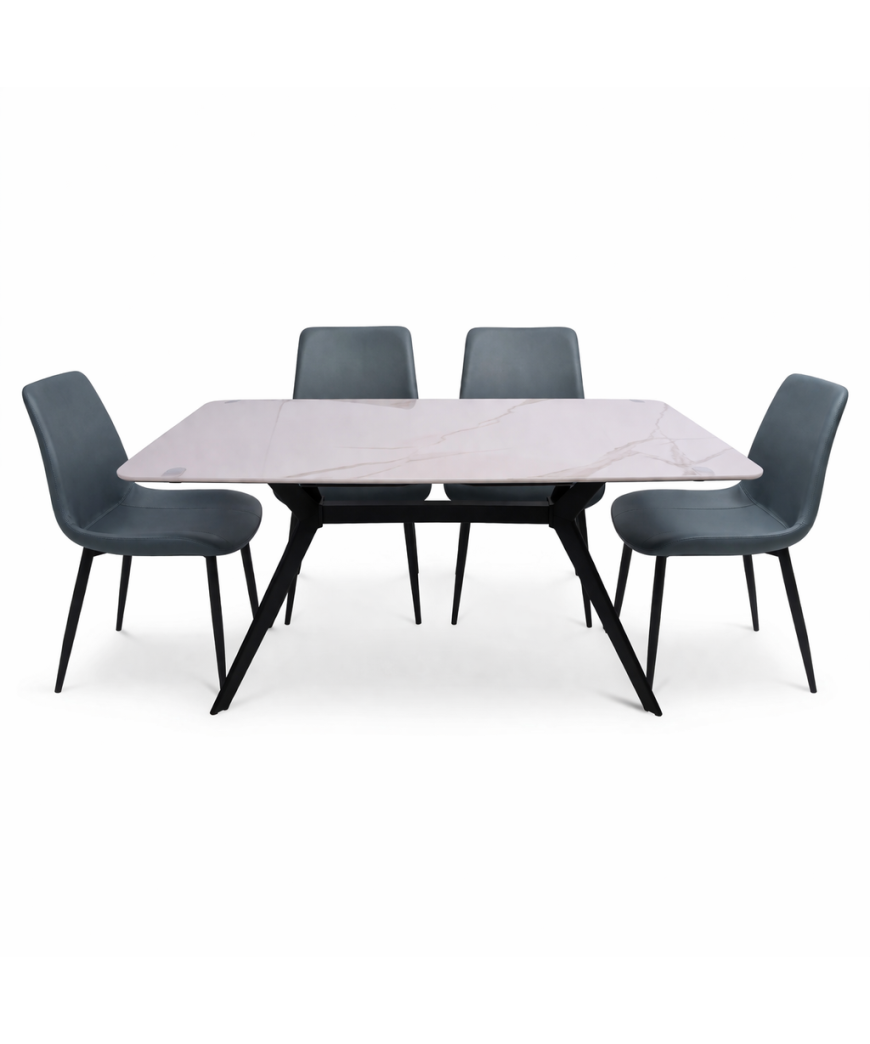 Table à Manger/Marbre + 4 chaises Marron/Noir /Gris /143*82 cm