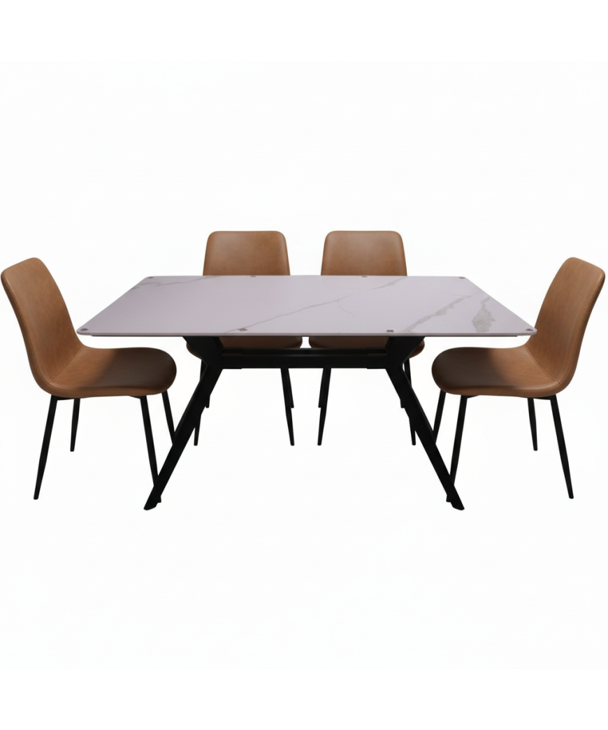 Table à Manger/Marbre + 4 chaises Marron/143*82 cm