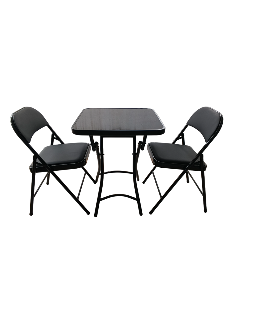 Table vitré carrée 60X60 Cm + 2 chaises sky