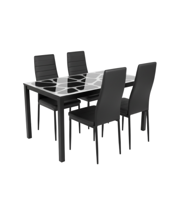 Table à Manger/Marbre vitré  + 4 chaises Noir/143*82 cm