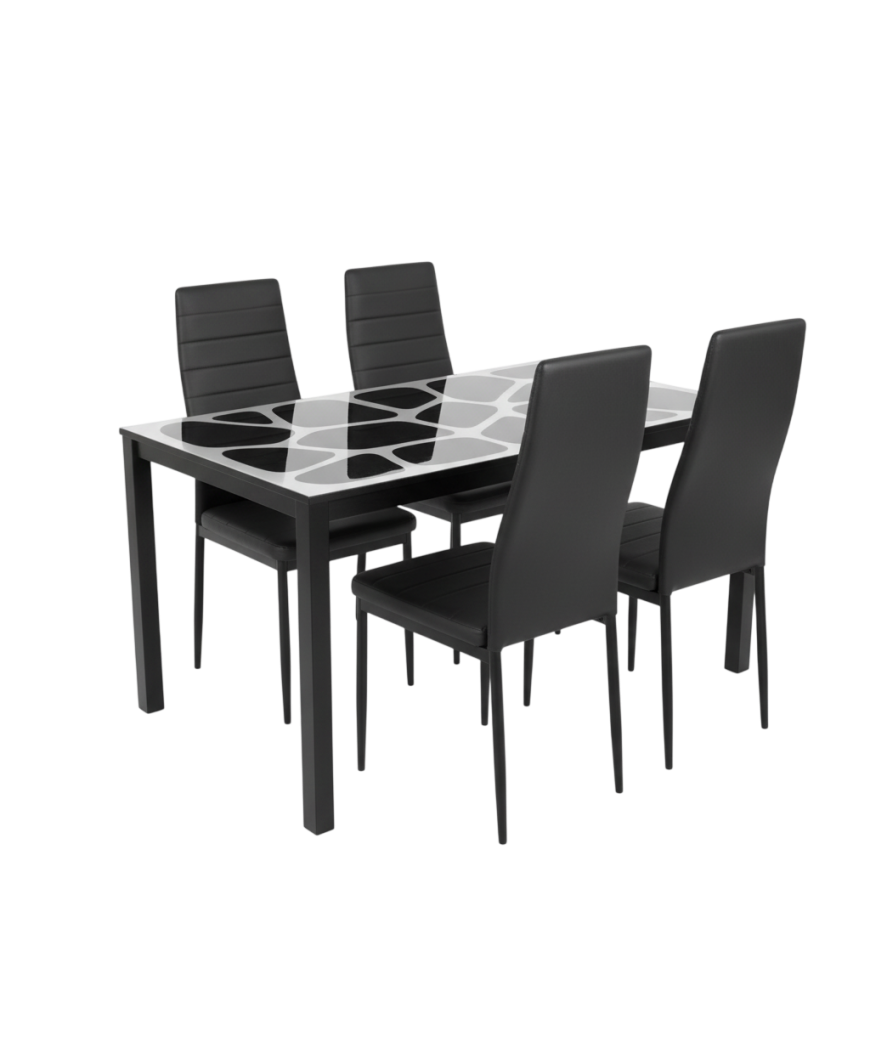 Table à Manger/Marbre vitré  + 4 chaises Noir/143*82 cm