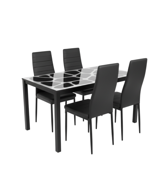 Table à Manger/Marbre vitré  + 4 chaises Noir/143*82 cm