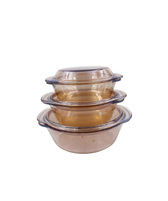 Set de 3 lot de soupière en verre cassable avec couvercle /Marron/0,7L/1L/1,5L