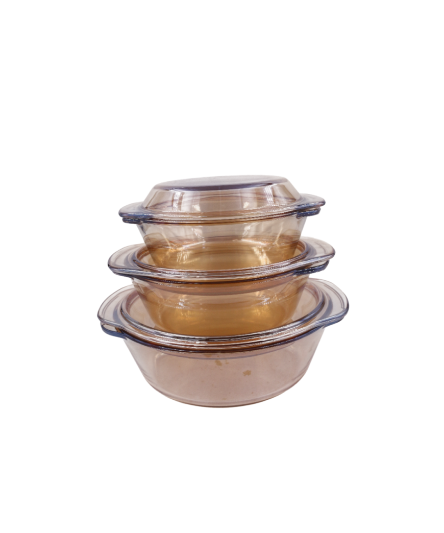 Set de 3 lot de soupière en verre cassable avec couvercle /Marron/0,7L/1L/1,5L