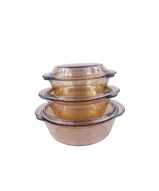 Set de 3 lot de soupière en verre cassable avec couvercle /Marron/0,7L/1L/1,5L