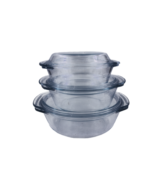Set de 3 lot de soupière en verre transparent  cassable avec couvercle //0,7L/1L/1,5L