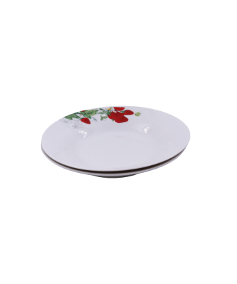 Assiette en porcelaine blanc  avec motifs fraise rouge