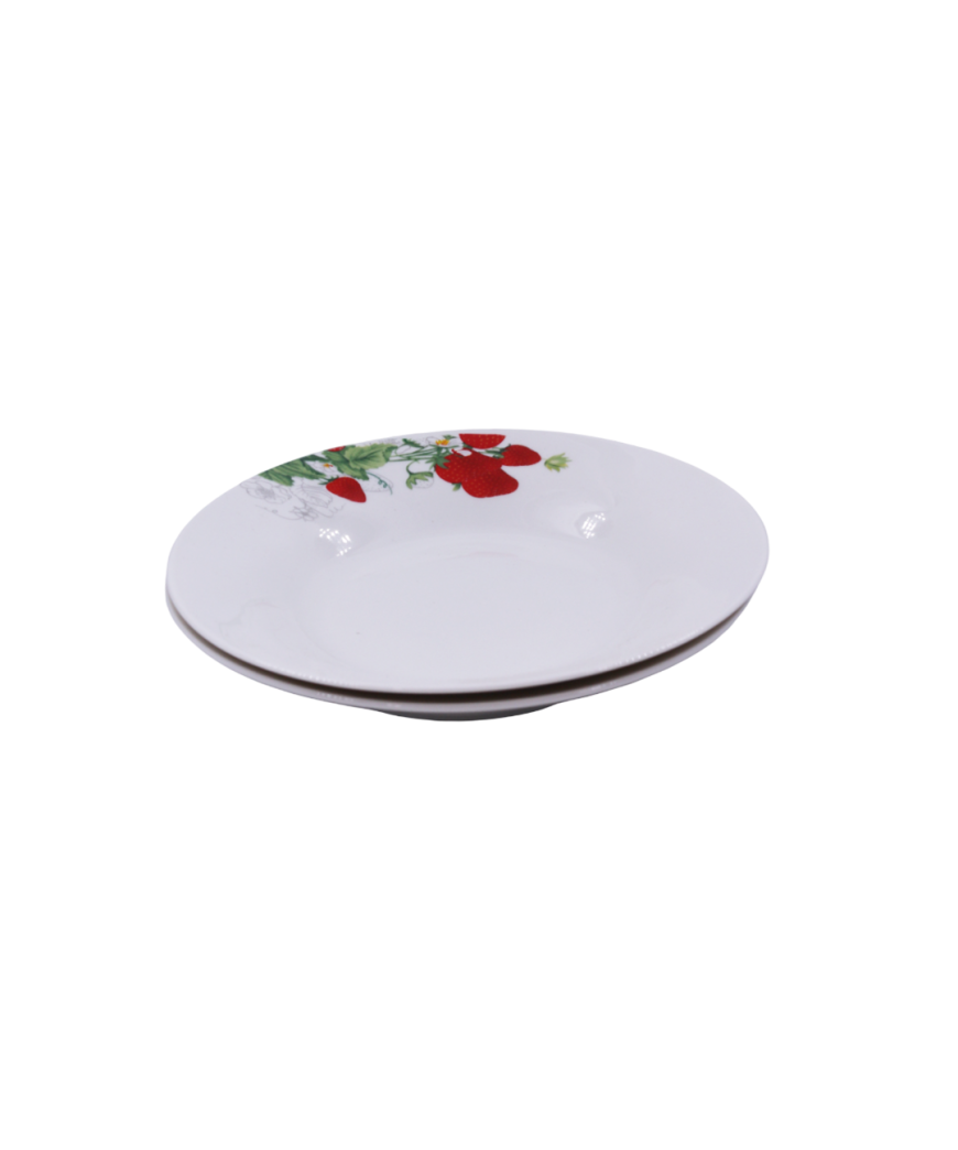 Assiette en porcelaine blanc  avec motifs fraise rouge