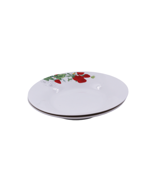 Assiette en porcelaine blanc  avec motifs fraise rouge