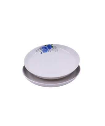 Assiette en porcelaine blanc  avec motifs fleur bleu