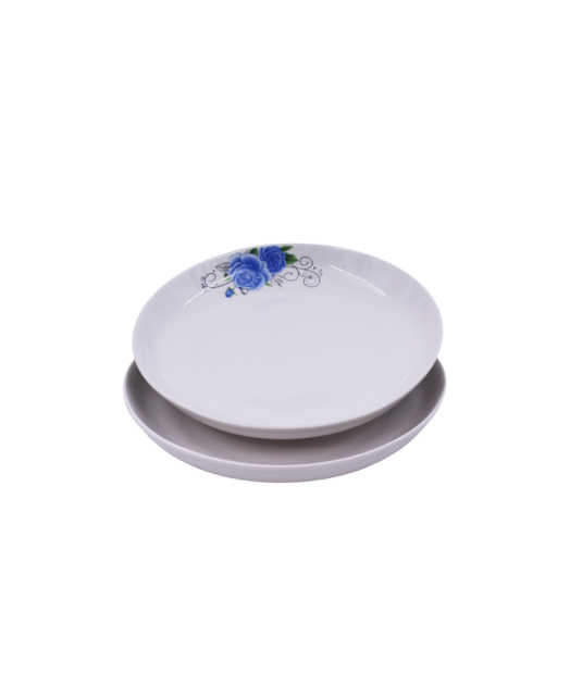 Assiette en porcelaine blanc  avec motifs fleur bleu