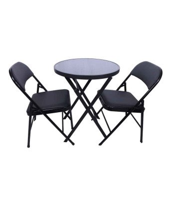 Table vitré Rond 60X60 Cm + 2 chaises sky