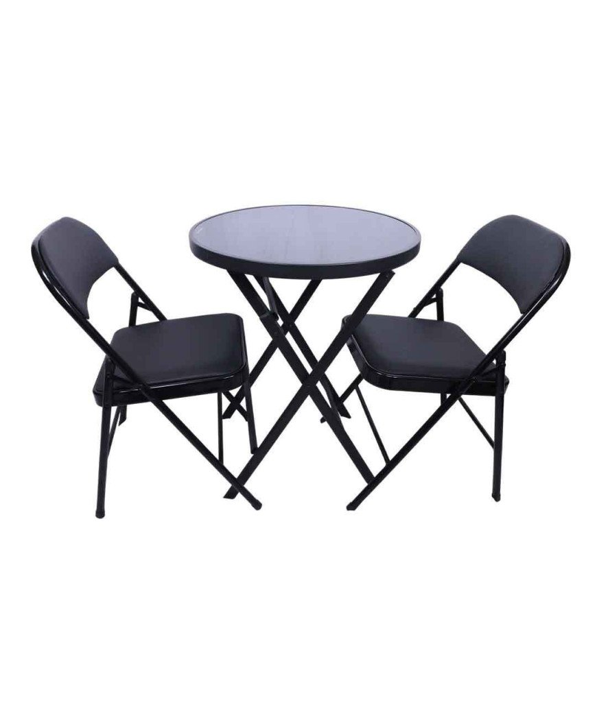 Table vitré Rond 60X60 Cm + 2 chaises sky