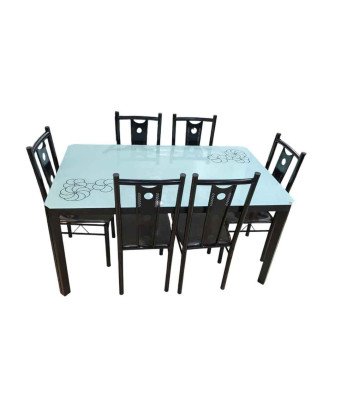 Table à Manger/Vitré Blanche avec motifs fleuri +6chaises YT5/1m50X90X75CM