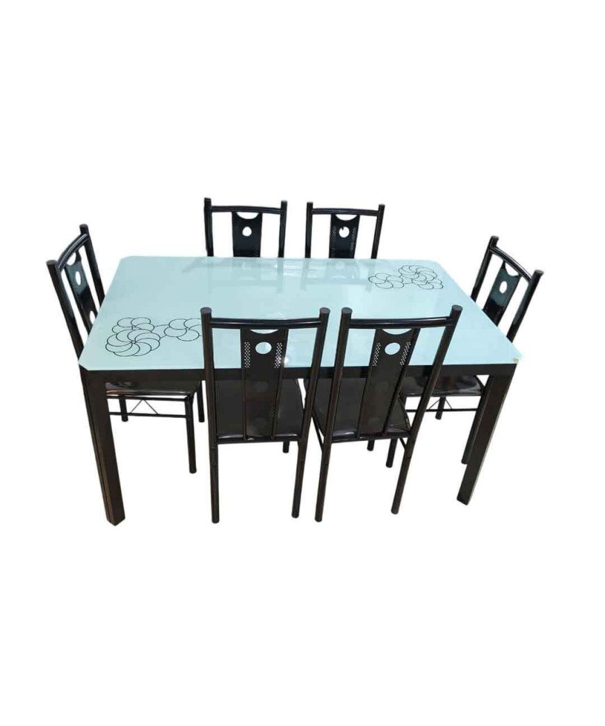 Table à Manger/Vitré Blanche avec motifs fleuri +6chaises YT5/1m50X90X75CM