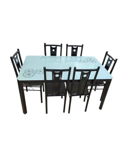 Table à Manger/Vitré Blanche avec motifs fleuri +6chaises YT5/1m50X90X75CM